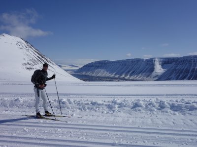 Daniel on the slopes with view on the fjords