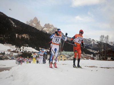 Leading group at Canazei