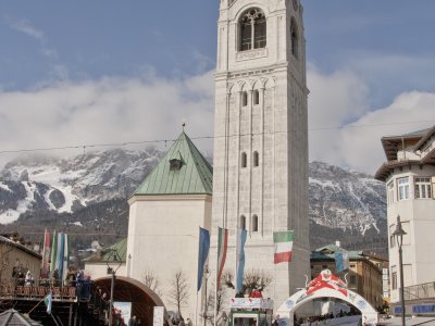 The finish in Toblach in the pedestrian area