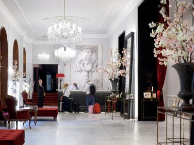 Hotel entrance and lobby