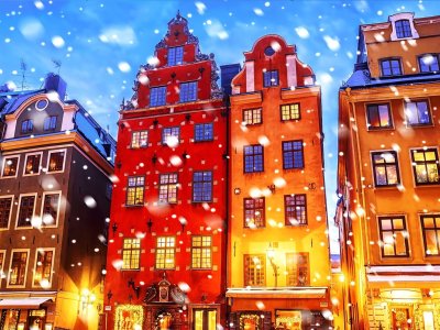 Winterflocken über Gamla Stan